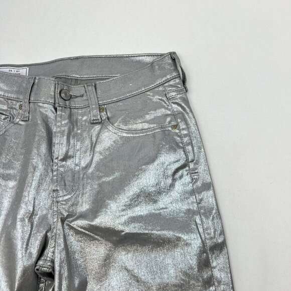 Gap Womens Silver Metallic 90s Loose Fit Pants Mid Rise Vented Cuff Size 0R - Picture 3 of 9